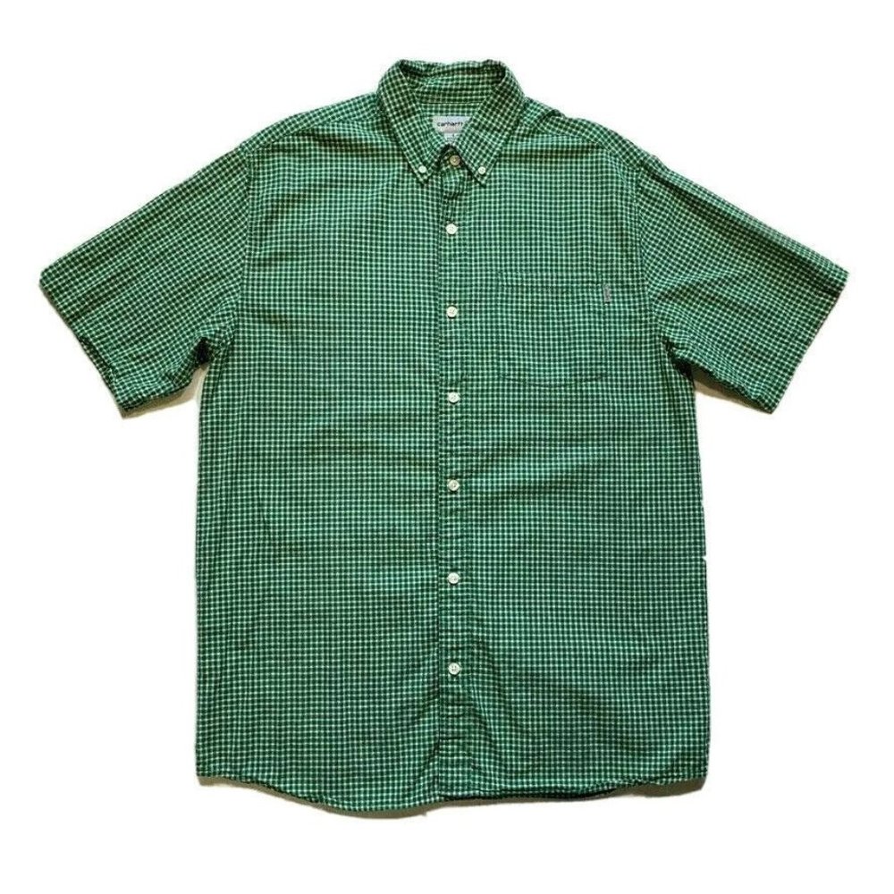 Carhartt Gingham‎ Checks Button Down Shirt Short Sleeve Lightweight Green L NWOT